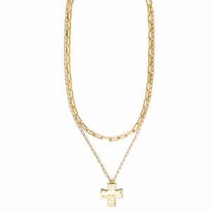 Ellison+Young Gold Layered Cross Pendant Mixed Chain Necklace